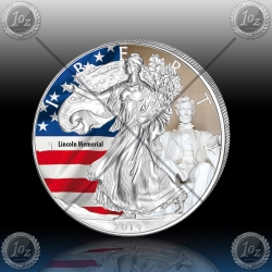 1oz ZDA $1 "Silver Eagle 2014 - Lincoln Memorial" BARVNI